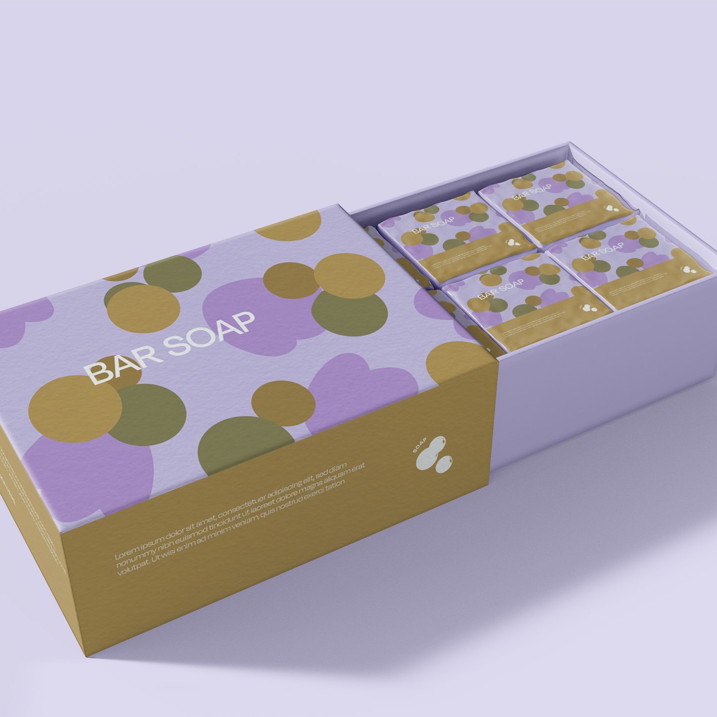 Bars of soap in purple packaging